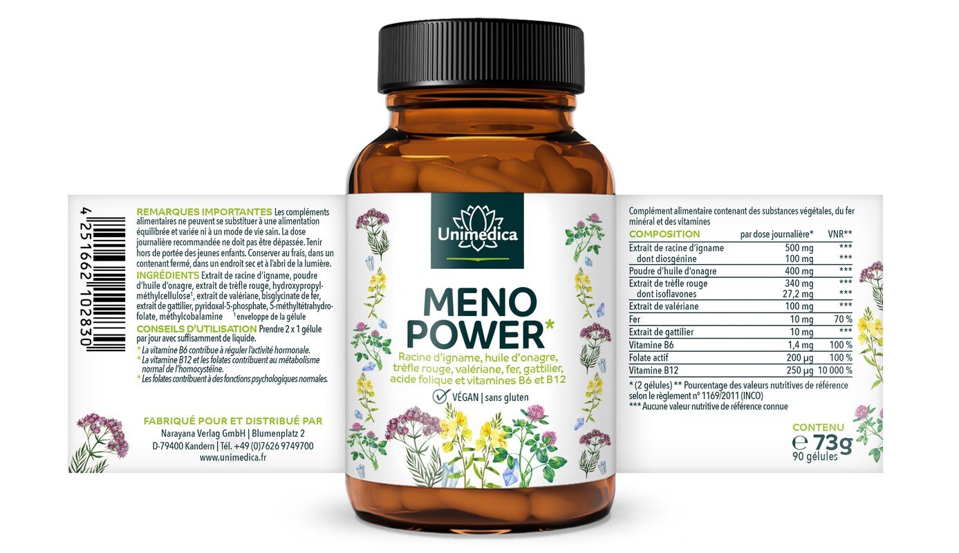 Set: Menopower* - including yam root, evening primrose oil, iron and B vitamins - 2 x 90 capsules - by Unimedica