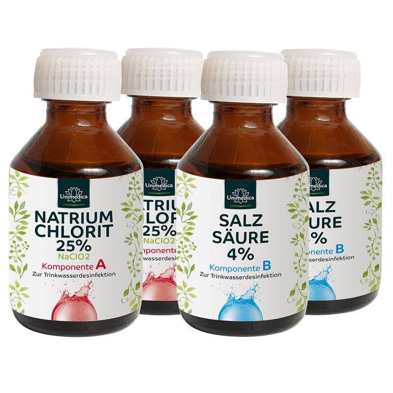 Set: 2x Sodium chlorite 25% + 2x Hydrochloric acid 4% - by Unimedica
